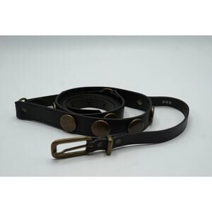 Black Leather Narrow 7/8" Belt Ladies Double Wrap Brass Studs 200cm